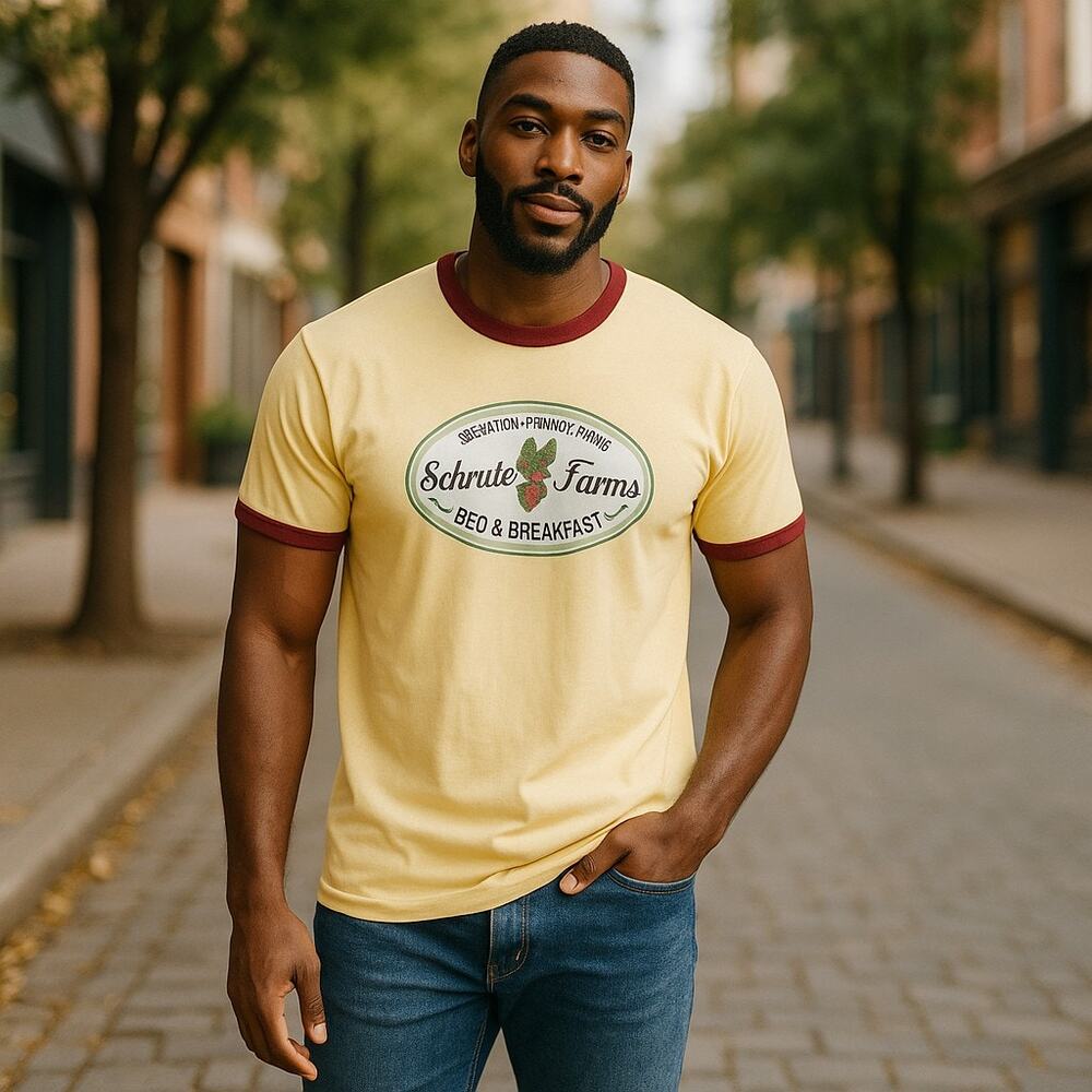 The Office Schrute Farms Bed &‎ Breakfast Yellow Tee Shirt Beets NEW 3XL Unisex